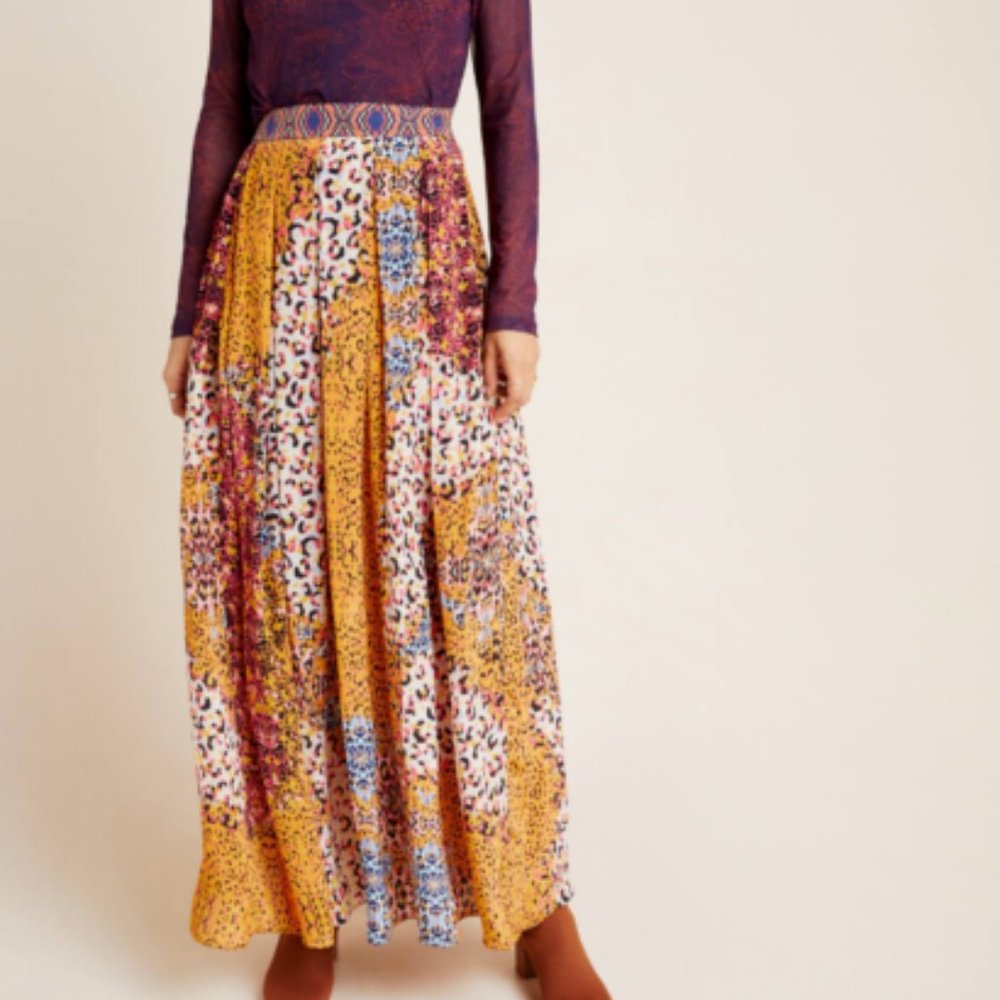 Anthropologie Bhanuni Panthera Animal Print Maxi Skirt Size 0